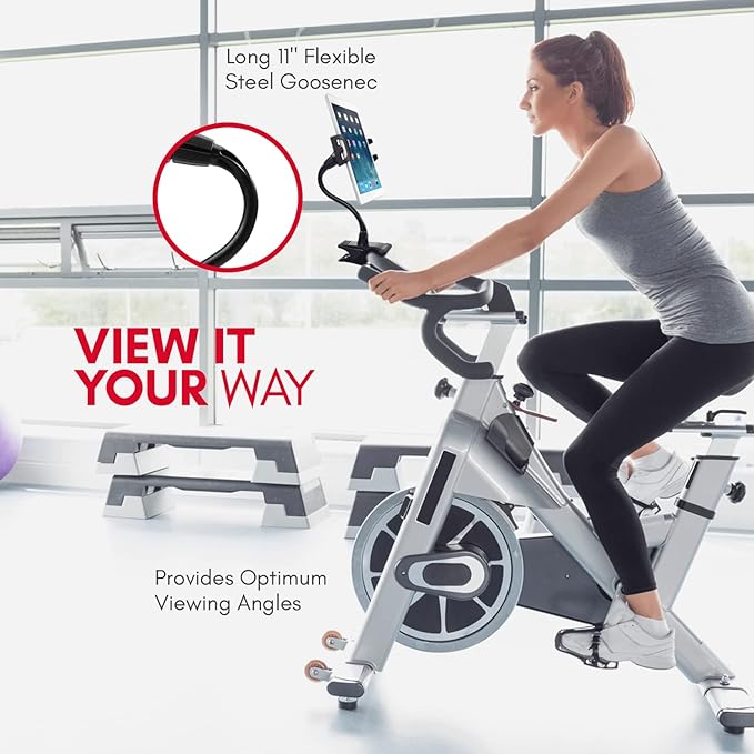 Macally Adjustable Gooseneck Tablet Holder & Phone Clip - Works with Phones & Tablets up to 8” - Flexible Phone Holder & Tablet Mount with Clip On Clamp for Desks up to 1.75” Thick (CLIPMOUNT),Black