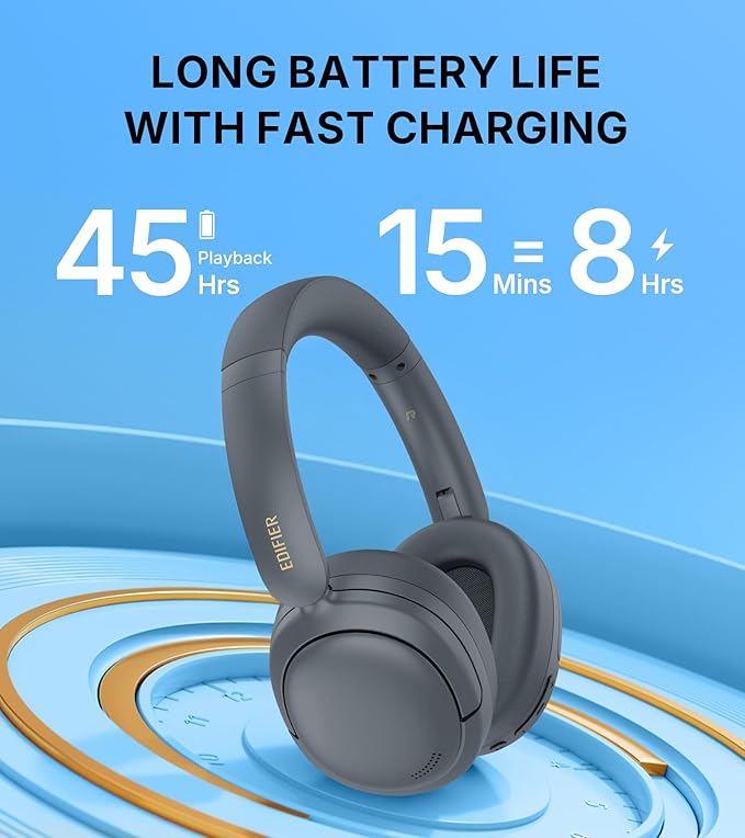 Edifier W800BT SE Wireless Over-Ear Bluetooth 5.4 Headphones - AI Call Noise Cancellation - 45H Playtime - Fast Charging - Dual Device- Game Mode - Foldable - Gray