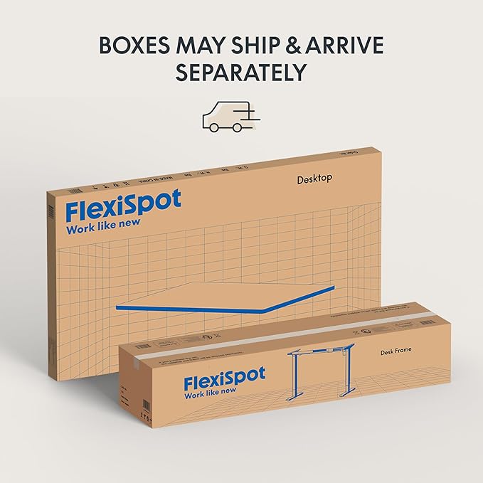 FLEXISPOT EN1 One-Piece Standing Desk, 48x24 Electric Sit Stand Desk for Home Office and Computer Workstation (White Frame + Rustic Top, 2 Packages)