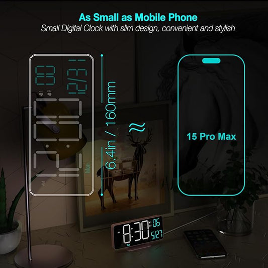 KOSUMOSU Clock for Bedroom, 6.7in Digital Alarm Clock, Auto Dimming, Room Temperature, Day of The Week, Seconds, Date, Alarm Clocks for Bedrooms, Digital Clocks for Living Room