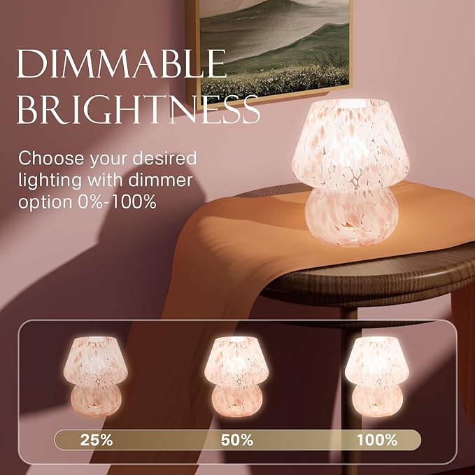 Mushroom Lamp Table Lamp for Bedroom,Small Desk Bedside Lamps for Living Room,Mushroom Decor Cute Mini Modern Mid Century Lamps for Night Stands,Aesthetic Home Living Room Decor(Blush Pink)