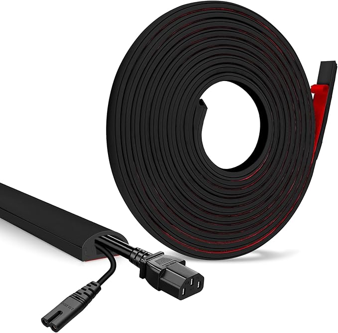 Floor Cable Cover, Low Profile Cable Hider for Wires, Self Adhesive Cord Hider for Wall, Cord Covers Wall Mounted Tv, for Offices, Gym, Exhibitions(Black, 20 Feet)