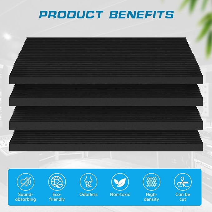 2 PCS Acoustic Panels,48''X24''X2'' Soundproof Foam Wall Panels,High Density Fireproof Noise Cancelling Foam Studio Foam Panel,Noise (Black-2 Pack)