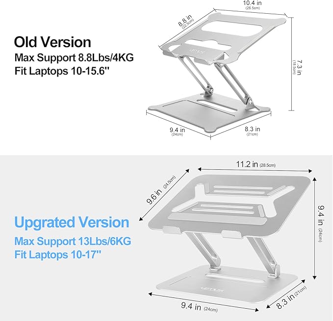 Urmust Adjustable Laptop Stand for Desk Aluminum Computer Stand for Laptop Riser Holder Notebook Stand Compatible with MacBook Air Pro Ultrabook All Laptops 11-17 inch (Silver)