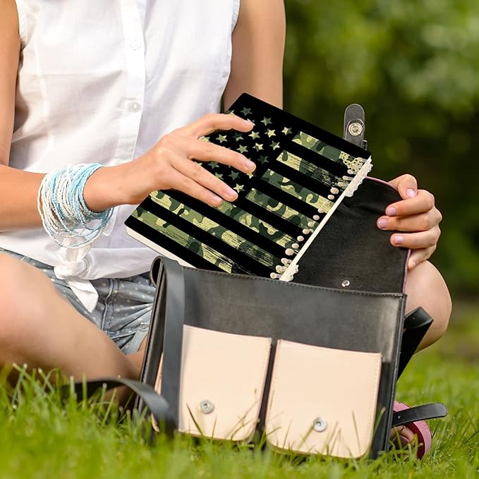 senya Spiral Notebook Ruled 2 Pcs, American Flag with Camouflage Grunge Journals for Study and Notes 60 Pages with Durable Hardcover