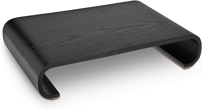 Navaris Wood Monitor Stand Riser - Computer Desk Organizer Desktop Dock Wooden Mount Display for PC TV Screen Notebook Laptop - Oak with Black Stain