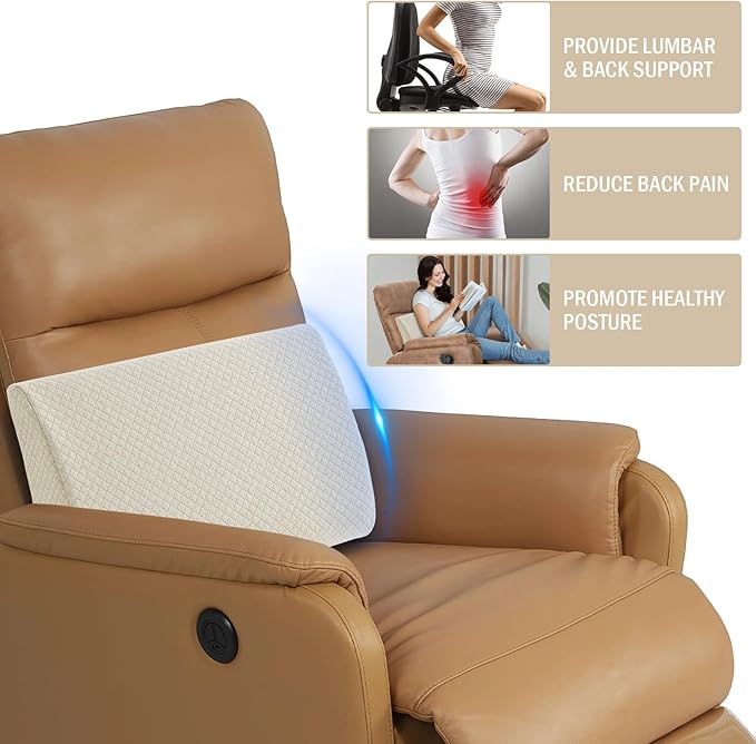 HOMBYS Lumbar Support Pillow for Recliner Chair, Memory Foam Back Support Cushion for Elderly,Extra Large Lumbar Support Pillow,Thick Backrest for Home Reading (Khaki, 20“x13.5"x5")