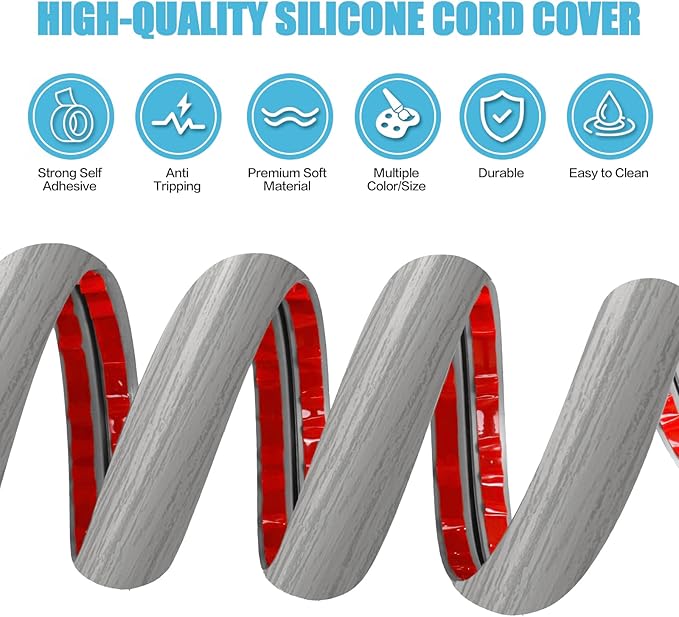 Floor Cord Cover Self Adhesive Cord Hider,10FT Cable Management, Extension Strip Protector for Wires, Prevent Cable Trips for Offices, Gyms, Exhibitions Cavity:0.39"(W) x 0.27"(H) Gray Wood