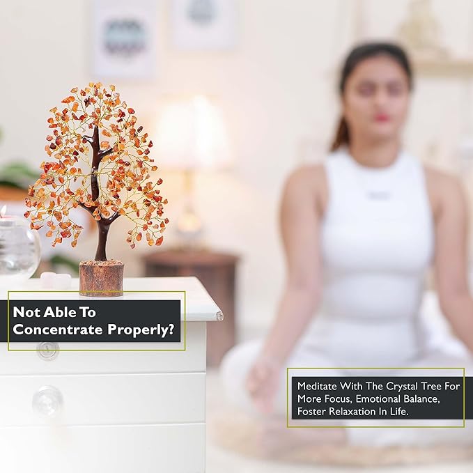 FASHIONZAADI Carnelian Healing Crystal Handmade Bonsai Tree for Positive Energy, Crystal Tree of Life Home and Office Feng Shui Decor, Good Luck, Money, Christmas Decor, Birthday Gifts for Women, Mom