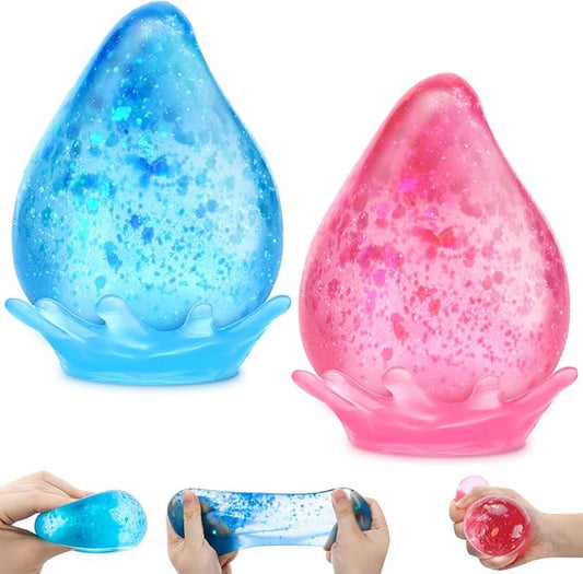 Fidget Toys Stress Cube for All Ages: 2 Pack Cube Squishies Anxiety Stress Relief, Ice Squishy Drop Malt Sugar Balls, Soft Sensory Calming Toys for Kids, Teens and Adults Party Favors, 2pcs