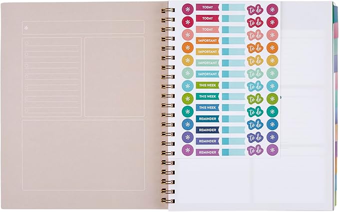 Inspired by Erin Condren Large Undated Planner, 12-Month Customizable Weekly and Monthly Layout, 9" x 11" Size, Premium 100gsm Paper, Includes Stickers and Pocket Folder
