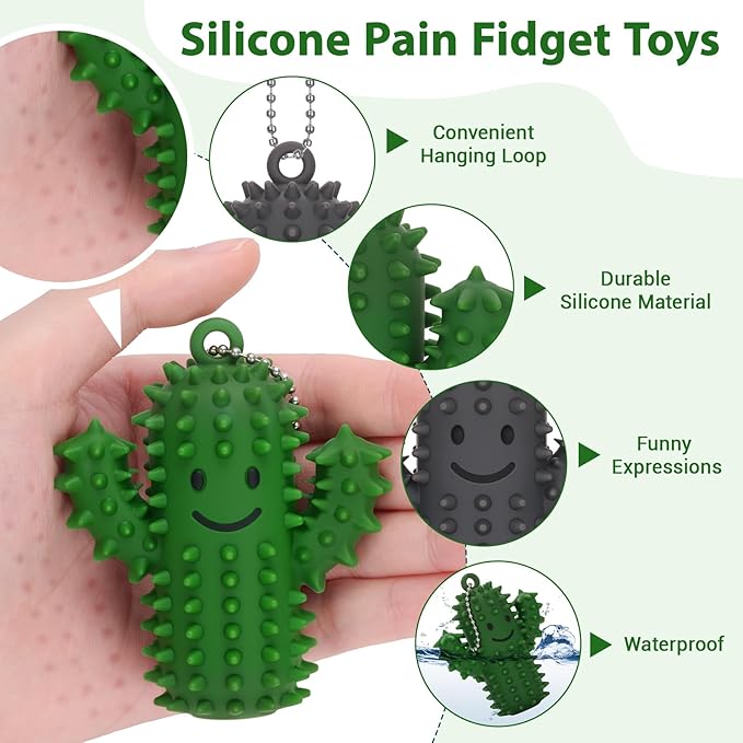 2 PCS Silicone Little Cactus Ouchies Pain Fidget Toys Mini Spiky Sensory Fidget Novelty Sensory Gifts for Adults Teens Anxiety & Stress Relief (GreenGray, 2P)