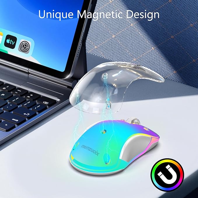 memzuoix 2.4G Wireless Mouse with Customizable Cover & 9-Color LED - Rechargeable Ergonomic, 1200 DPI, 5 Buttons, USB Receiver for PC/Mac - Blue