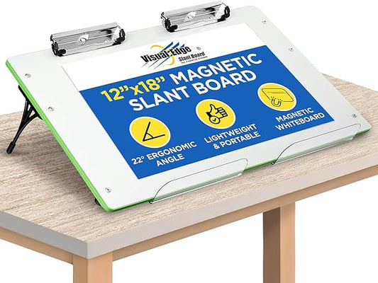 Slant Board for Writing - Adjustable Magnetic Whiteboard & 22° Angle Ergonomic Desk for Reading, Writing, & Drawing for Students, Teachers – Ideal for Posture, Study, & Orientation – Green