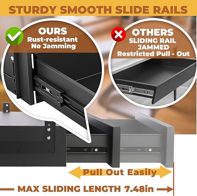 POPMOON 16 Inch Under Desk Drawer,Adjustable Height,Under Desk Drawer Slide Out, Metal Storage Drawer with Cable Management for Office & Home,Matte Black