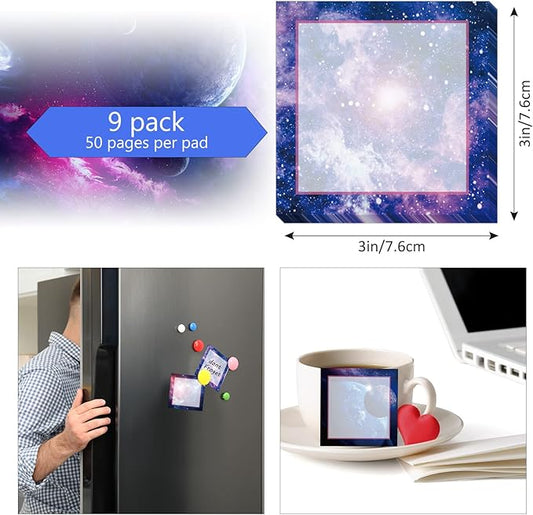 9 Pieces Galaxy Sticky Note Adhesive Galaxy Memo Notes Self-Stick Note Pads for Reminders, Study, Work, Office, School and Home, 9 Styles