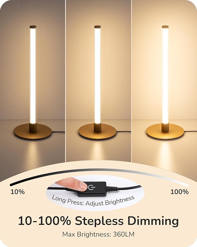 EDISHINE Modern Table Lamp, LED Slim Bedside Lamp with 360° Illumination, Stepless Dimming & 3 Color Temperature, Nightstand Lamp for Bedroom, Living Room, Gold