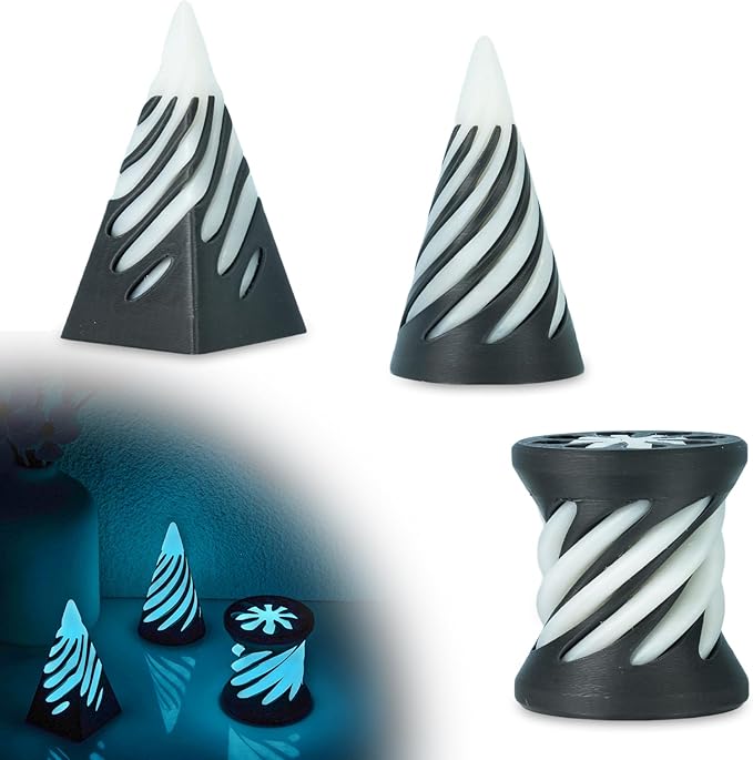 3 Packs Impossible Spiral Cone Fidget Toys,3D Printed Pyramid Passthrough Sculpture,Mini Sensory Toy for Stress Relief Anxiety,Desktop Decor Gifts for Adults & Kids (Fluorescent Blue Black)