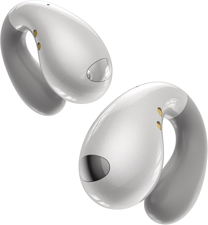 Ultra Open-Ear-Earbuds Wireless Bluetooth - Ergonomic Clip-On Earbuds, Bone Conduction Over-The-Ear Headphones with Waterproof Design and Secure Fit for Small Ears, Elegant White