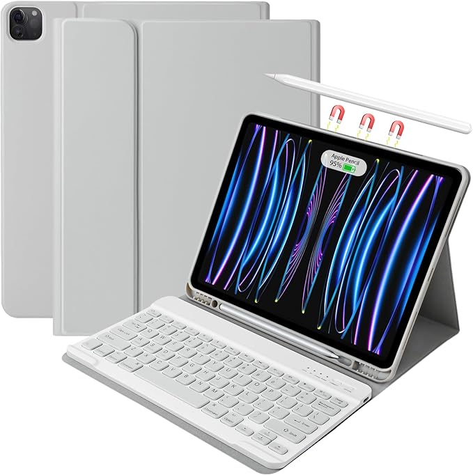 besky Keyboard Case for iPad Pro 12.9 inch (5th, 6th Generation) & New Air 13 inch M2 (Only Applies to 3 iPads Model) - Wireless Detachable Keyboard- Pencil Holder, with Auto Sleep/Wake Function