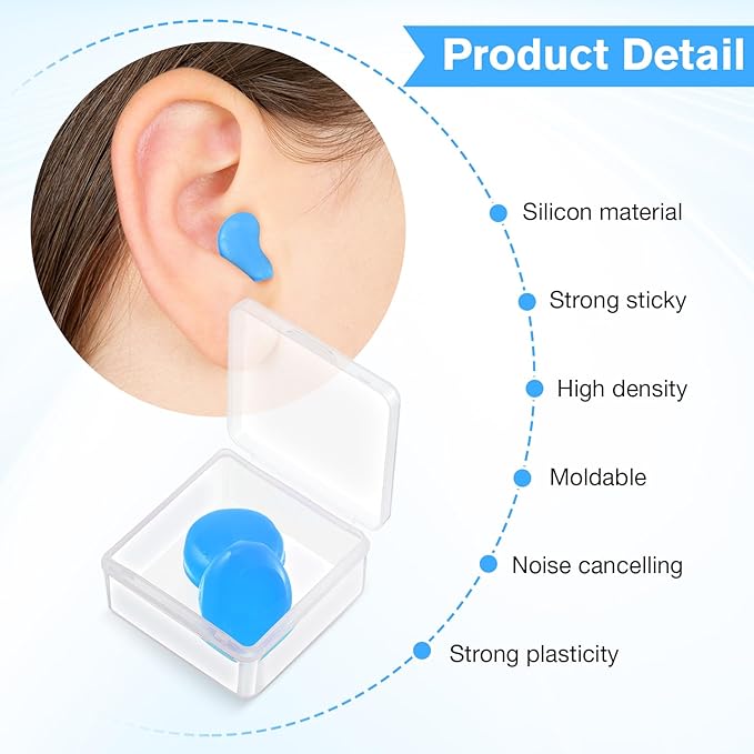 Frienda 21 Pairs Ear Plugs for Sleeping Reusable Moldable Silicone Earplugs Soft Noise Cancelling Earplugs Sound Blocking Ear Plugs with Case for Swimming Concert 32dB NRR (Blue)