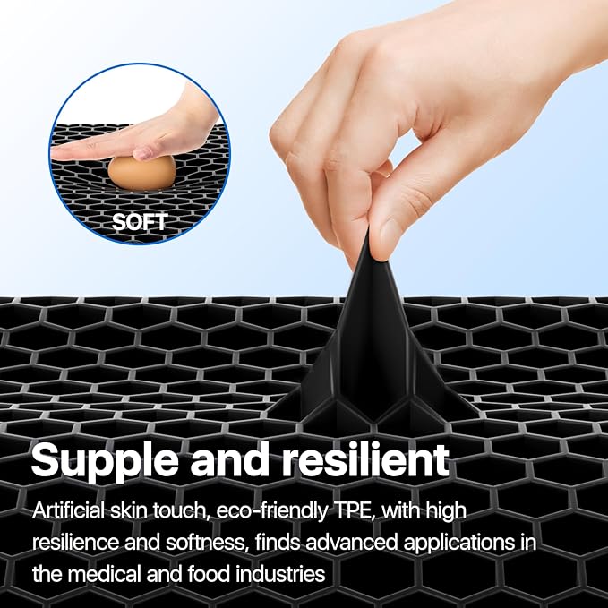 Gel Seat Cushion, Cooling (Super Large & Thick), Breathable Honeycomb Design Absorbs Pressure Points, Gel Cushion for Office Chair, Home Car seat Cushion for Wheelchair