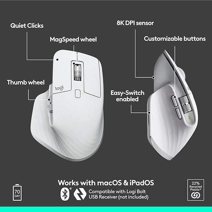Logitech MX Master 3S Wireless Mouse Standard Edition with Logi Bolt USB Receiver + MX Creative Console: Mouse, Programmable Keys and Dial for Graphic Design, Video Editing, Adobe and More - Pale Grey