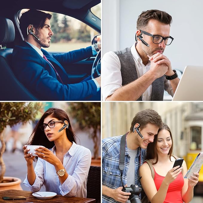 Bluetooth Headset for Cell Phones 500Hrs Standby Time with LED Charging Case 270 Degrees Rotatable Mic Hands Free Bluetooth 5.4 Version