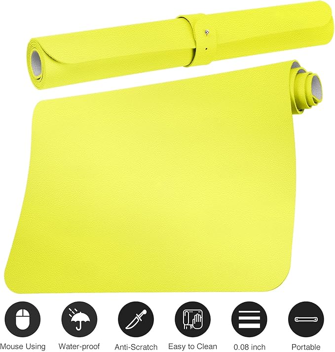 Boutilon Leather Desk Pad Protector,Non-Slip Mouse Pad,Laptop Desk Pad,Office Mouse Mat,Waterproof Leather Desk Blotter,Desk Writing Pad for Office and Home (S-Lemon,24"x 14")