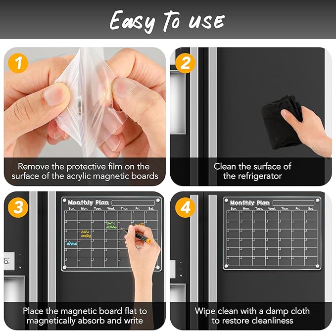 DIYMAG Planning Pads 3Pack Acrylic Magnetic Dry Erase Calendar for Fridge, Clear Skylight Calendar Set 2025 Magnetic Weekly Monthly Memo Planner Board for Refrigerator with 6 Colors Markers