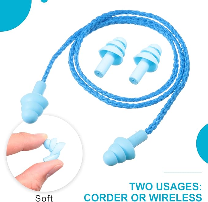 Tondiamo 200 Pairs Ear Plugs Reusable Silicone Earplugs with Cord Sleeping Individually Wrapped Hearing Protection Noise Cancelling Earplugs for Work Construction Shooting Sports(Fresh)
