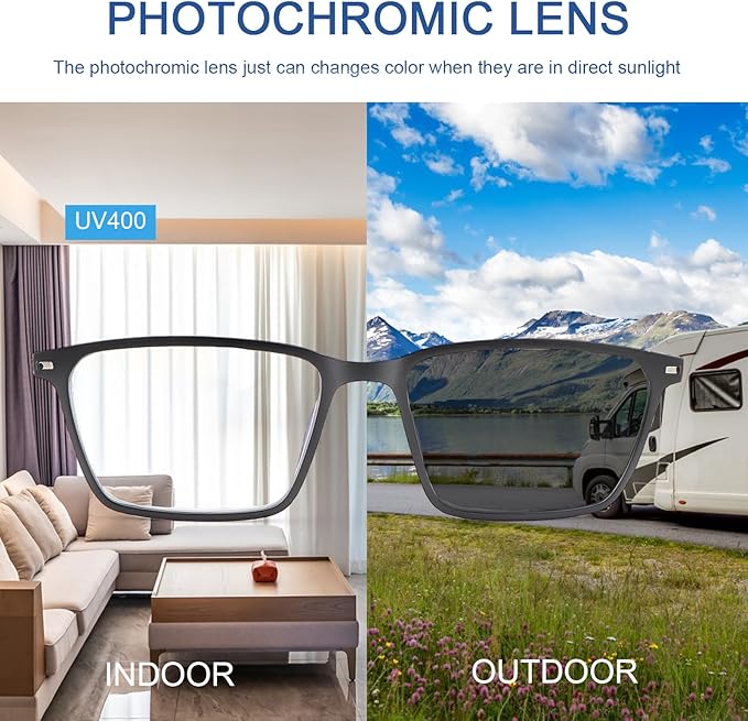 YIMI Blue Light Blocking Glasses Photochromic Gray Sunglasses for Men and Women Day Night Gaming TV Phones Computer Eyeglasses UV Protection Anti Glare Shade Lightweight Eyewear Full Frame Spectacles