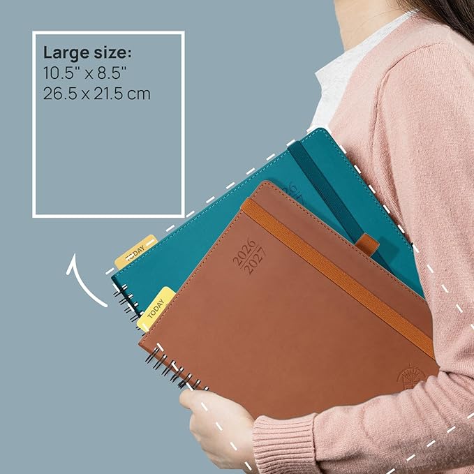 POPRUN Monthly Planner 2026-2027 (Large 8.5" x 10.5") 18 Months Calendar (Jan 2026 - Jun 2027) - 4 Pages per Month with Expense & Notes, Stair-like tabs, Leather Cover, Sunday Starts - Burgundy