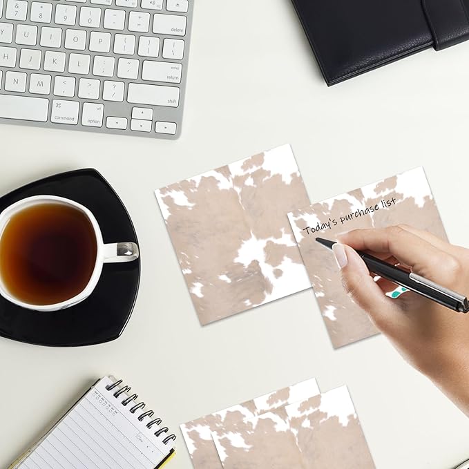 Sticky Notes 3x3 Inches, 2 Pads Cute Colorful Self-Stick Note Pads, Easy to Post for Home, Office and Daily Life Organization Brown White Cowhide