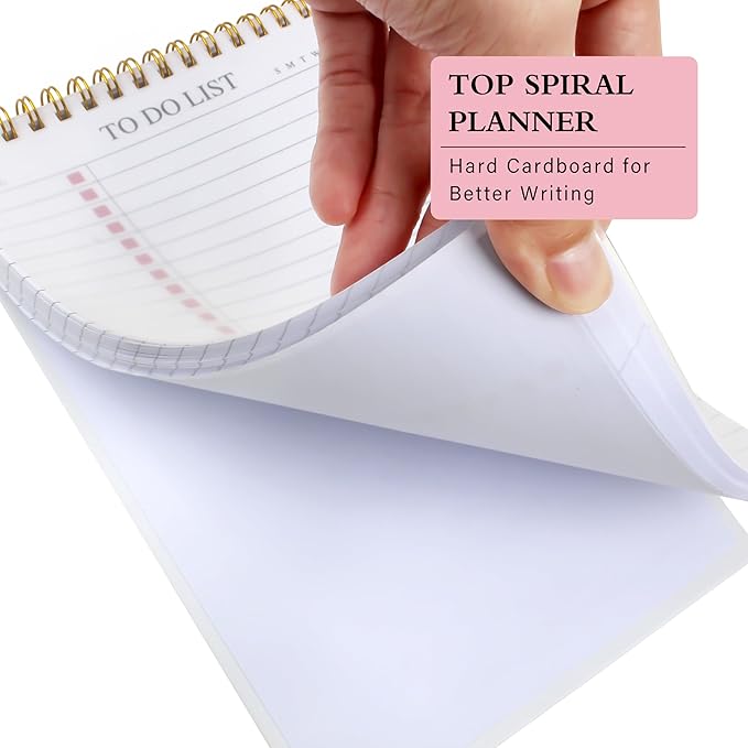 To Do List Notepad, Undated Daily Planner Notepad with To Do List Notebook Checklist Planner Spiral Waterproof Cover Notepad for Office Supplies, School Planner, Pink, 52 Sheets, 5.5"*8.3" A5 Size