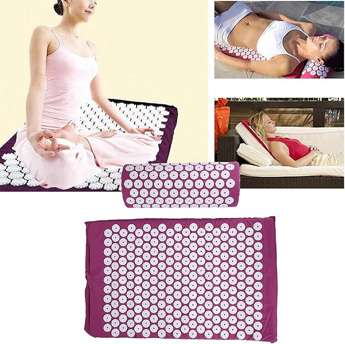 Acupressure Mat, Acupressure Mat and Pillow Set Full Back Coverage Yoga Pad Mat with Carry Bag for Neck & Back Muscle Relaxation Stress Relief