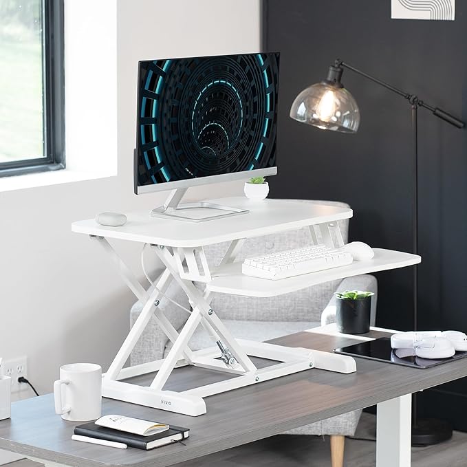VIVO 26 inch Desk Converter, K Series, Height Adjustable Sit to Stand Riser, Dual Monitor and Laptop Workstation with Keyboard Tray, White, DESK-V026KW