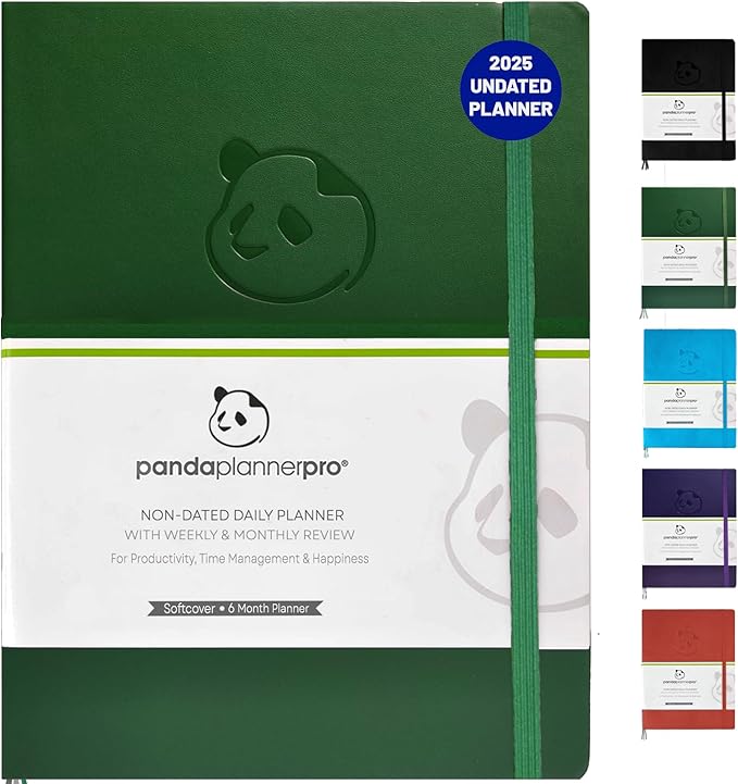 Panda Planner Pro 2025-2026 – Undated Productivity Planner with Daily, Weekly & Monthly Layouts – Large 8.5x11 Goal Tracker, Habit Planner, Time Management & Focus Organizer – Dark Green