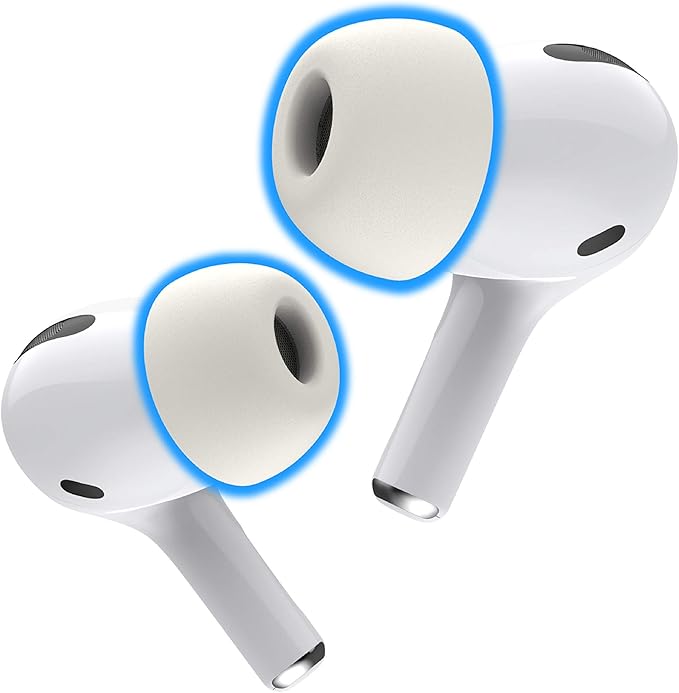 Foam Masters Memory Foam Ear Tips for AirPods Pro 1st & 2nd Gen | Comfortable | Secure | Better Noise Cancellation | Version 3.0 Replacement Buds (Large - 3 Pairs, White)