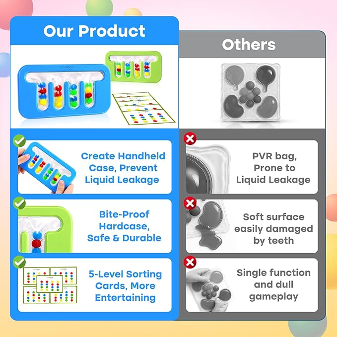 Squishy Sensory Fidget Toys for Kids: Quiet Fidgets for Toddlers Children Autism Calming, Anxiety Stress for Classroom Office Travel, Color Sorting Fine Motor Skills Montessori Toys for Proschool