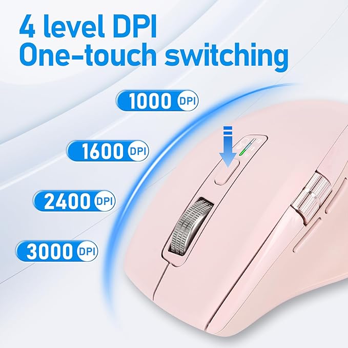 Wireless Bluetooth Side Scroll Mouse with Multi-Device, Ergonomic Computer Mice with Smart Flying Scroll, Quiet Click for Computer, Laptop, iPad, Tablet, MacBook (Pink)