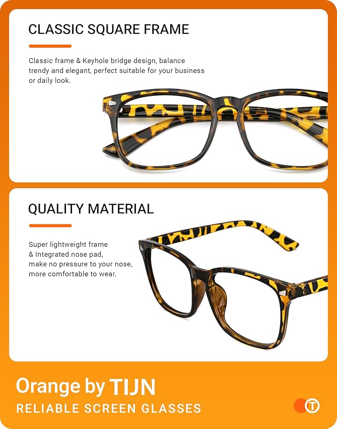 TIJN Blue Light Blocking Glasses for Women Men Clear Frame Square Nerd Eyeglasses Anti Blue Ray Computer Screen Glasses