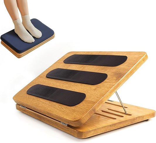 Foot Rest for Under Desk at Work - Wooden Adjustable Office Footrest with Foam Cushion Pad, 4 Heights & Ergonomic Anti-Slip Design for Home & Office (Natural)