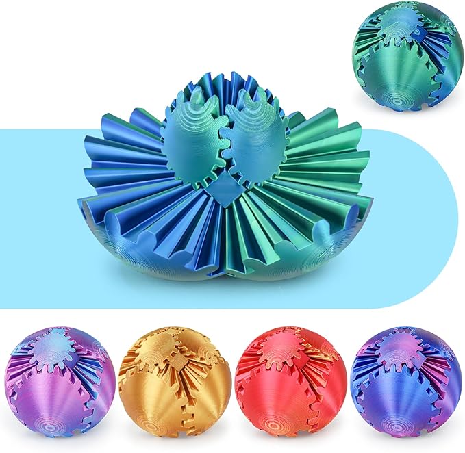 Gear Ball 3D Printed Cube Fidget Toy,Gear Sphere Fidget Toys,Sensory Toys for Stress and Anxiety Relief, Desk Toy Fidget Spinners,Stocking Stuffers for Adults & Kids Gift(Blue Green, 2.3 Inch)