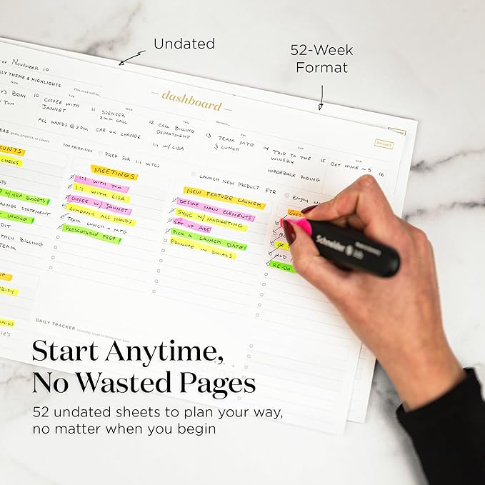 Ink+Volt Dashboard Deskpad | Undated Weekly Planner Notepad with 52 Undated Sheets, Premium Productivity Planner, Minimalist Weekly to do List for Work & Study | A4 Size | Made in the USA