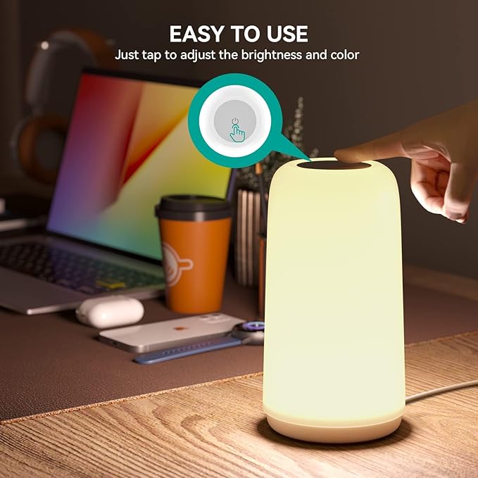 Touch Bedside Table Lamp, [Stylish Design with RGB Options] 3-Way Dimmable LED Lamp for Bedroom, Warm White & Multi-Color Smart Nightstand Light for Living Room, Ideal Home Decor Gift