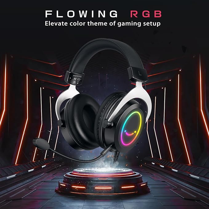 FIFINE RGB Gaming Headsets,Comfortable Over-Ear Headphones with Microphone,Wired Audio Jack Connection,Leather Passive-Noise-Cancelling Earcups,for PC PS4 PS5 Xbox Gamer Ampligame H3