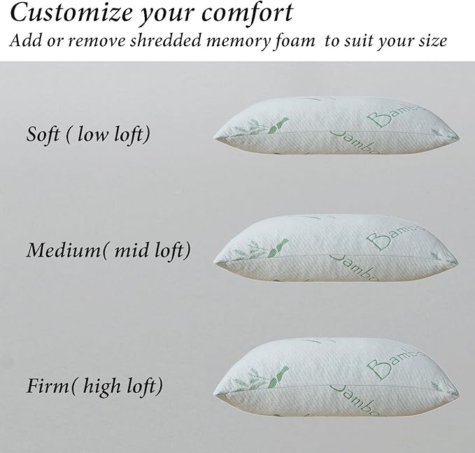 King Size Memory Foam Pillows Set of 2, Bed Pillow for Sleeping, Firm Pillow Gel for Neck Support, Hotel Quality Bed Rest Pillow with Cooling Zippered Breathable Cover King 2 Pack