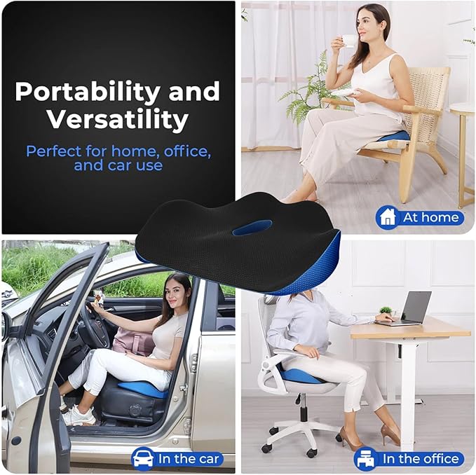 Serene Sitz Orthopedic Seat Cushion, Serensitz Orthopedic Seat Cushion, Ergonomic Memory Foam Seat Cushion for Office Chair Cushion, Car Seat, Airplane, Sciatica & Back Pain Relief (Navy)