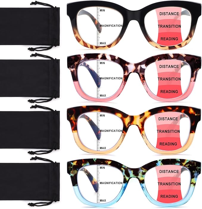 Progressive Multifocus Reading Glasses for Women Men Blue Light Blocking Computer No Line Multifocal Readers